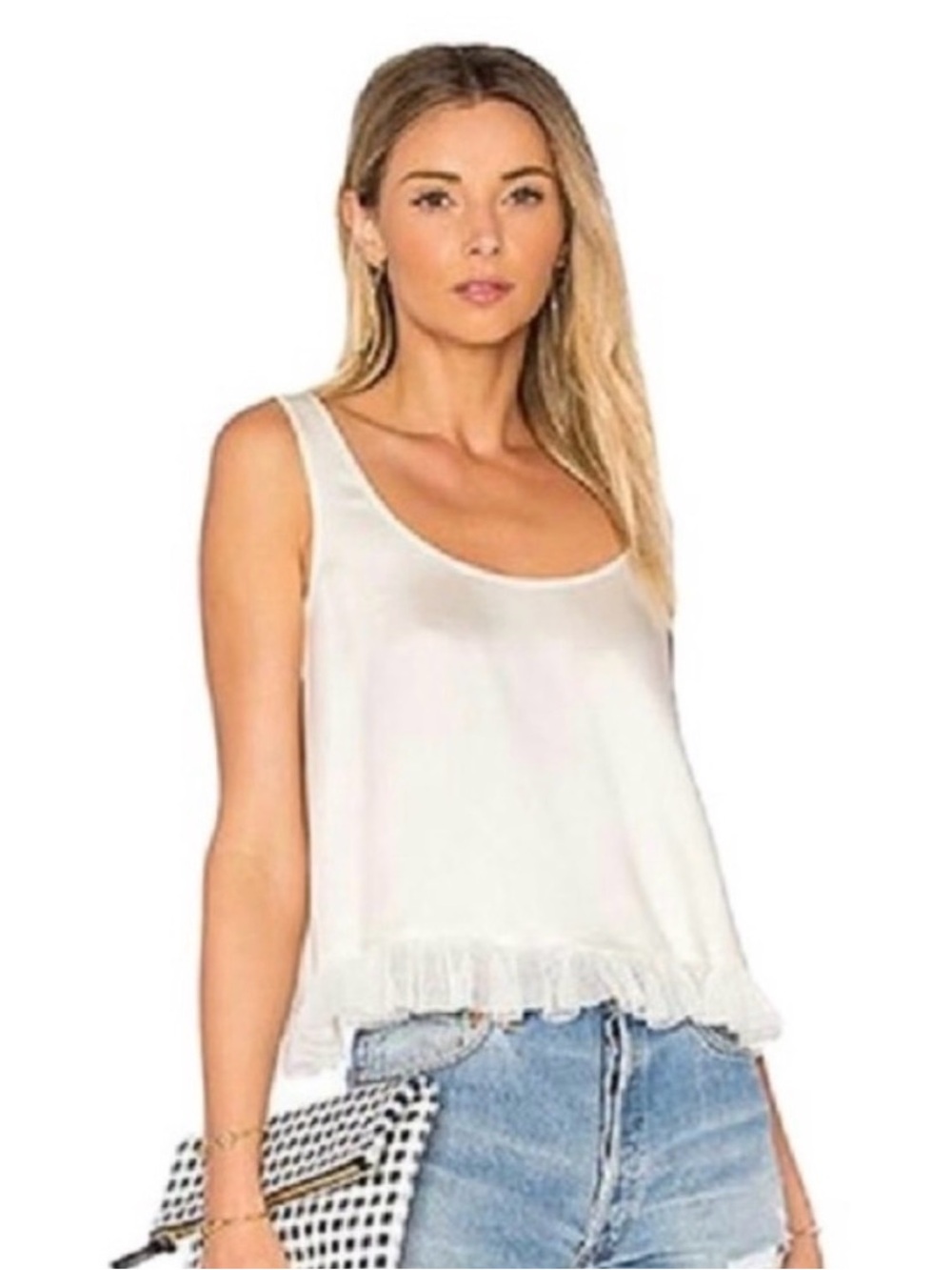 Elizabeth and James Cream Ruffle-Hem Tank Top